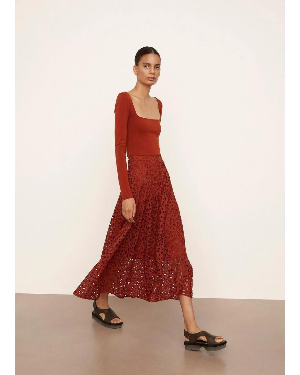 Vince A-Line Lace-Embroidered Skirt