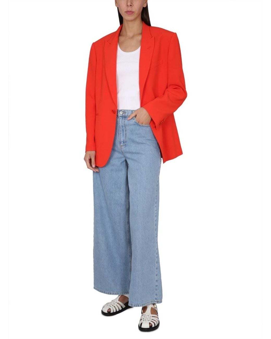 Aspesi Red Pocketed Single-Breasted Blazer