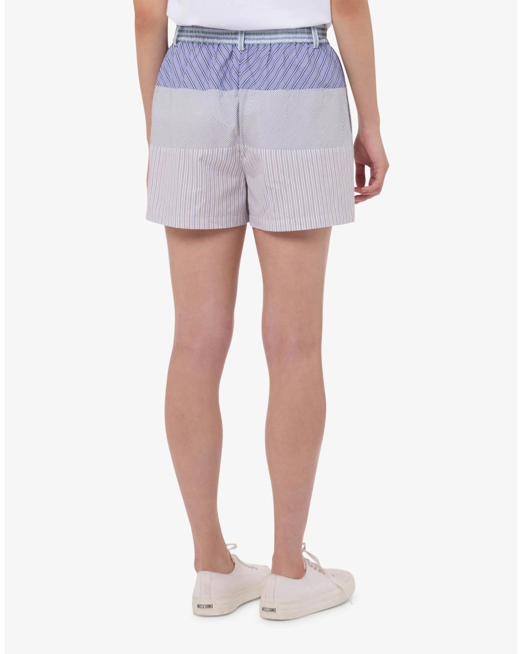 Moschino Purple Panelled Striped Shorts