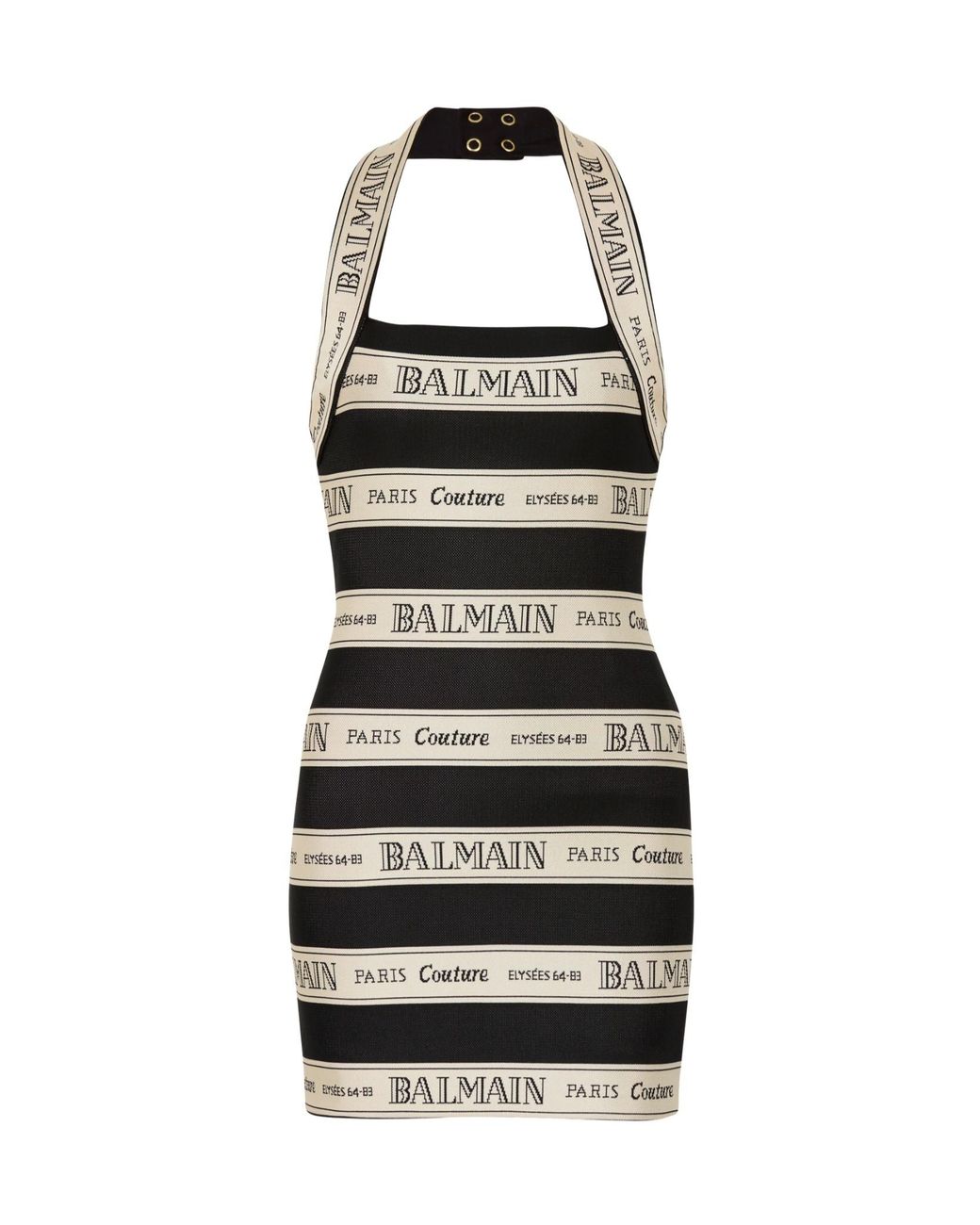Balmain Black Logo Jacquard Halterneck Mini Dress