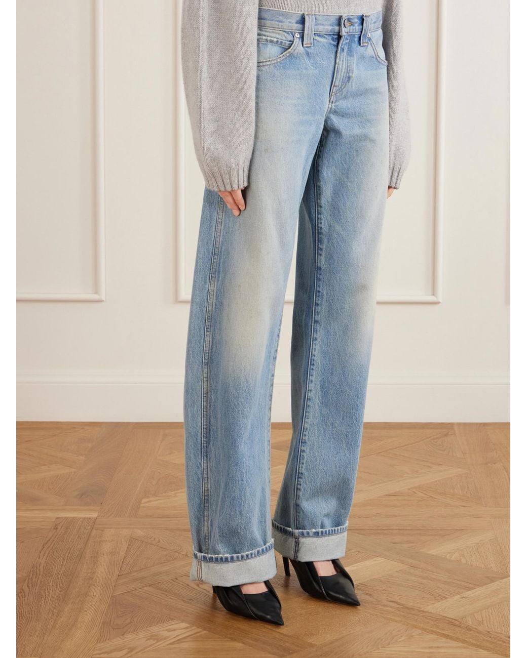 Khaite Blue Mid-Waist Wide-Leg Jeans