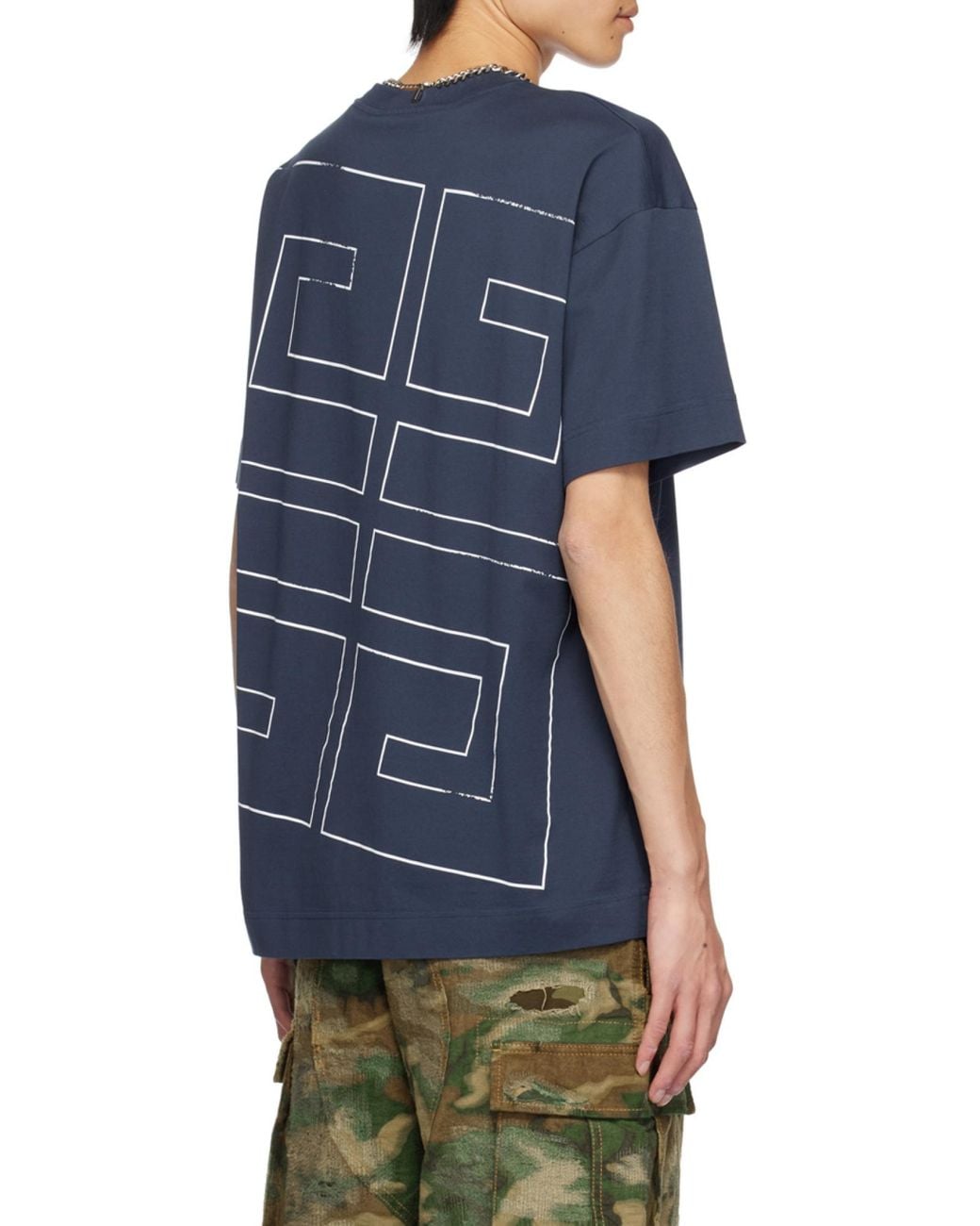 Givenchy Blue Logo Printed Crewneck T-Shirt for men