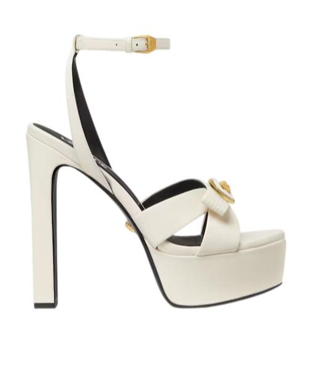 Versace White Gianni Ribbon Block-Heeled Sandals