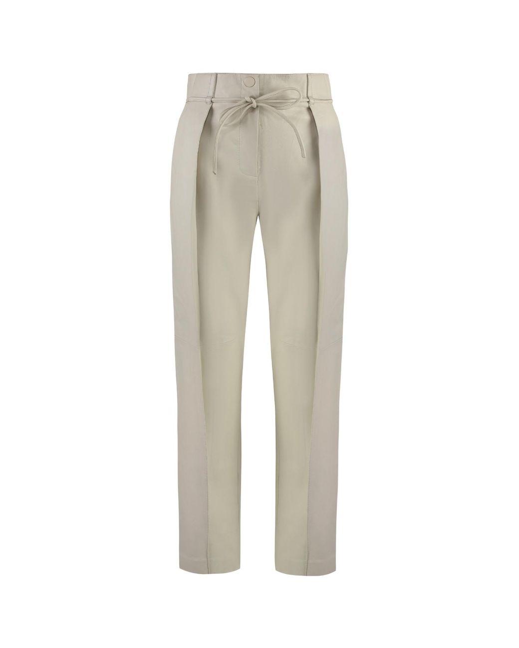 Yves Salomon Gray Belted Straight-Leg Pants