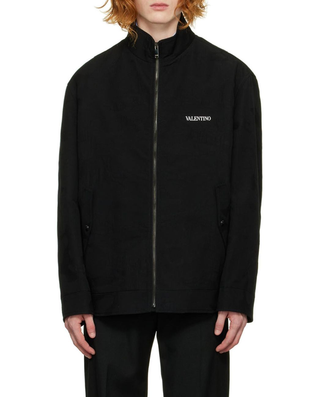Valentino Black Logo Detailed Zip-Up Long-Sleeved Jacket for men