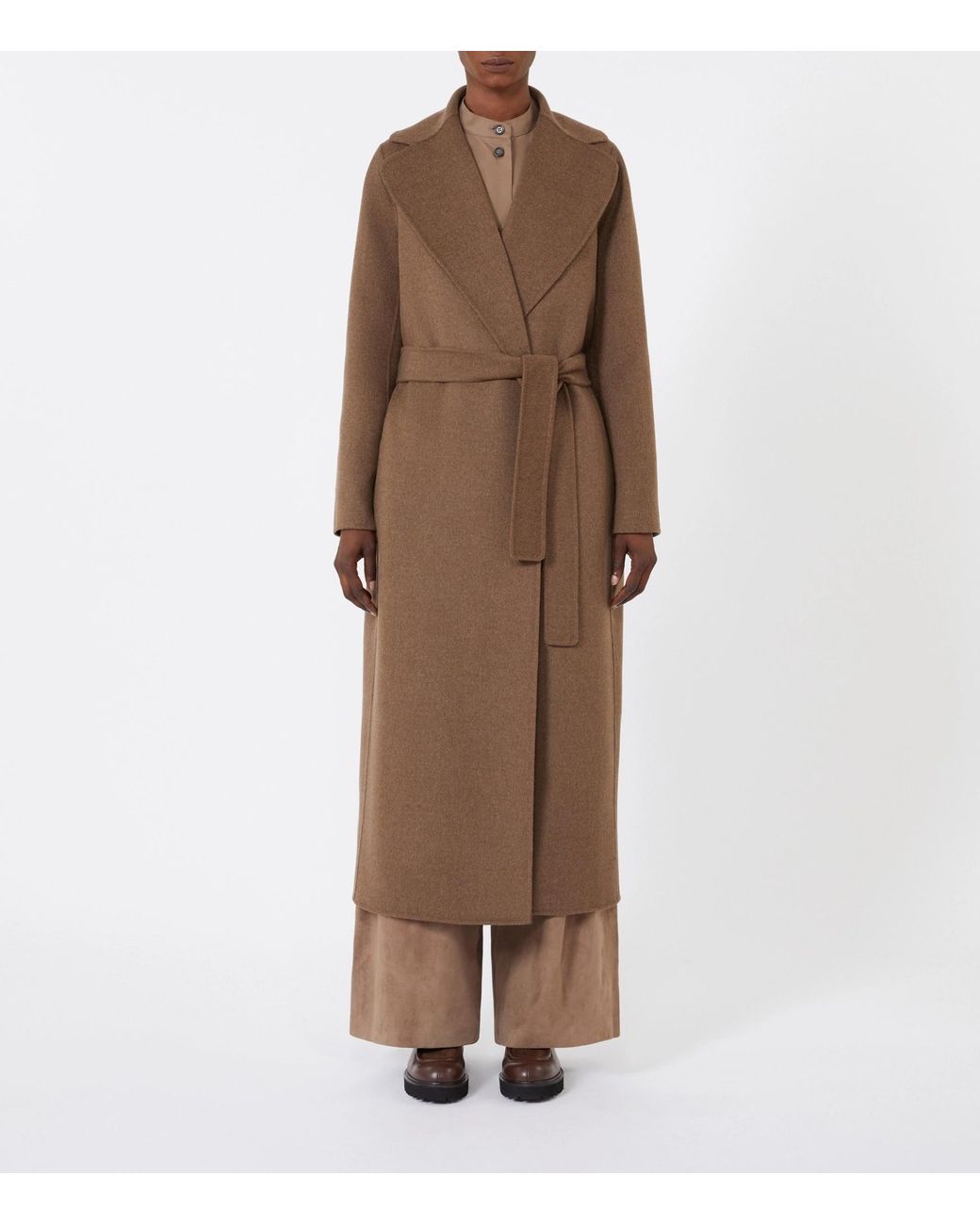 Max Mara Brown 'S Poldo Belted Long-Sleeved Coat
