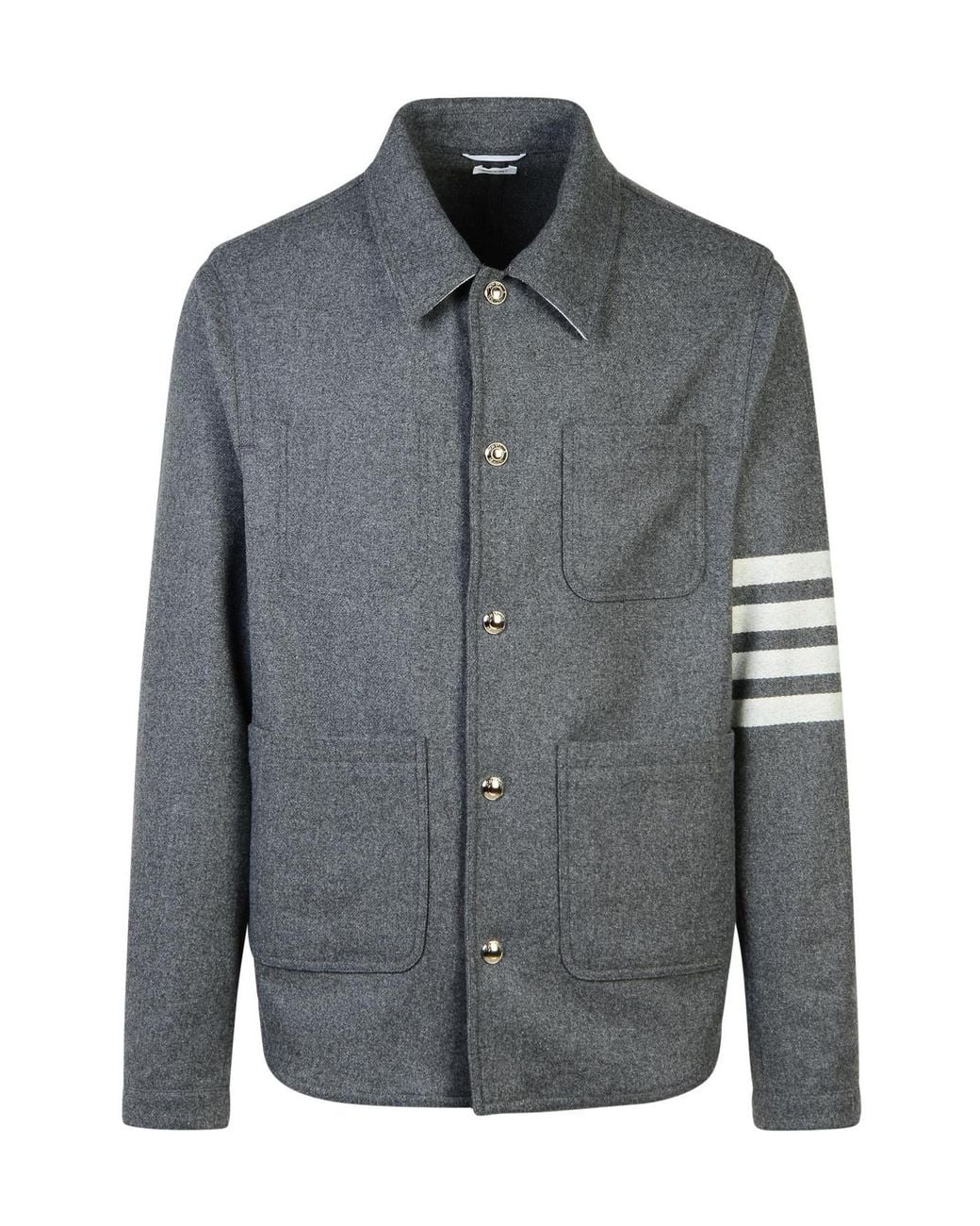 Thom Browne Gray Stripe Detailed Buttoned Jacket for men