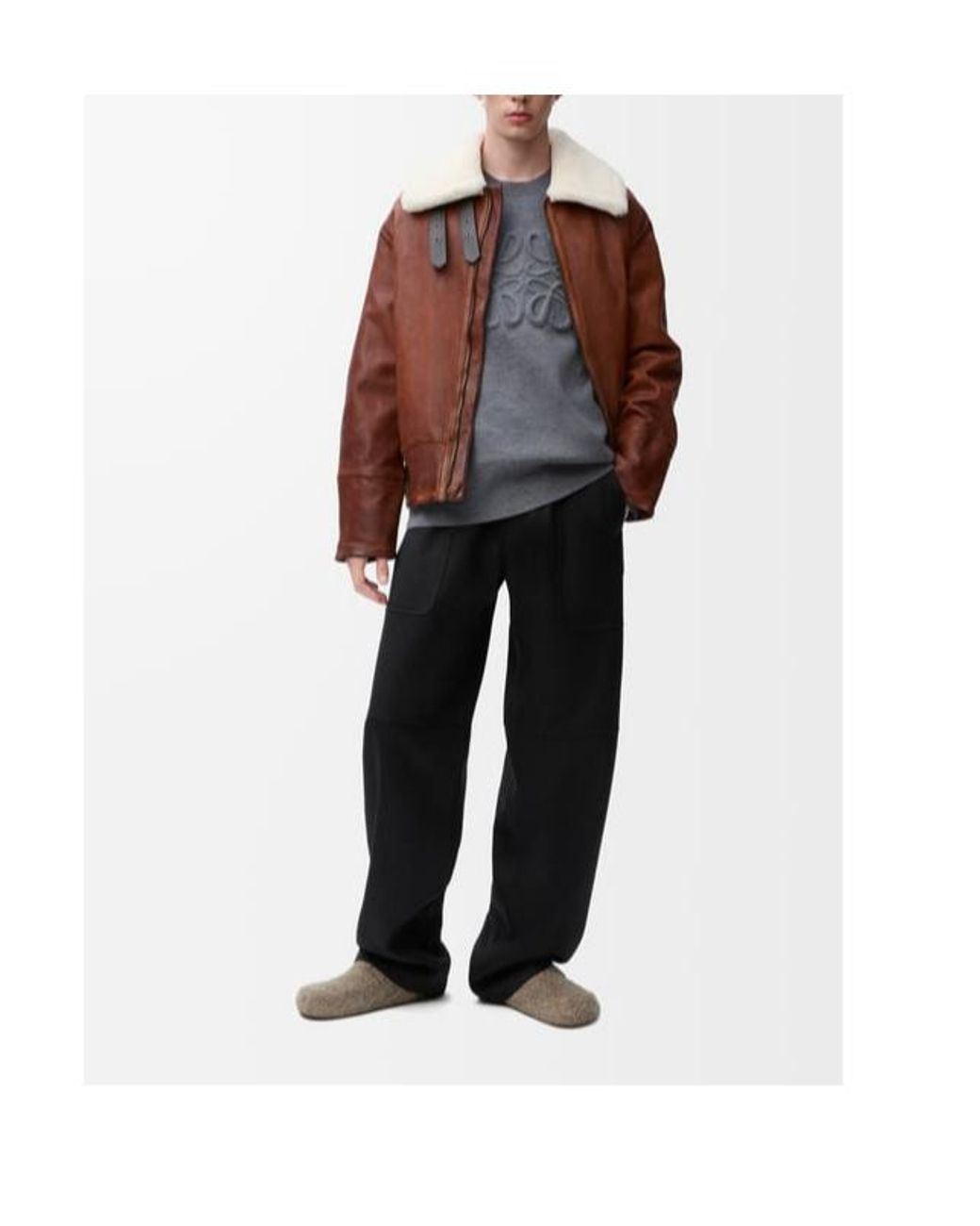 Loewe Gray Logo Detailed Crewneck Jumper for men