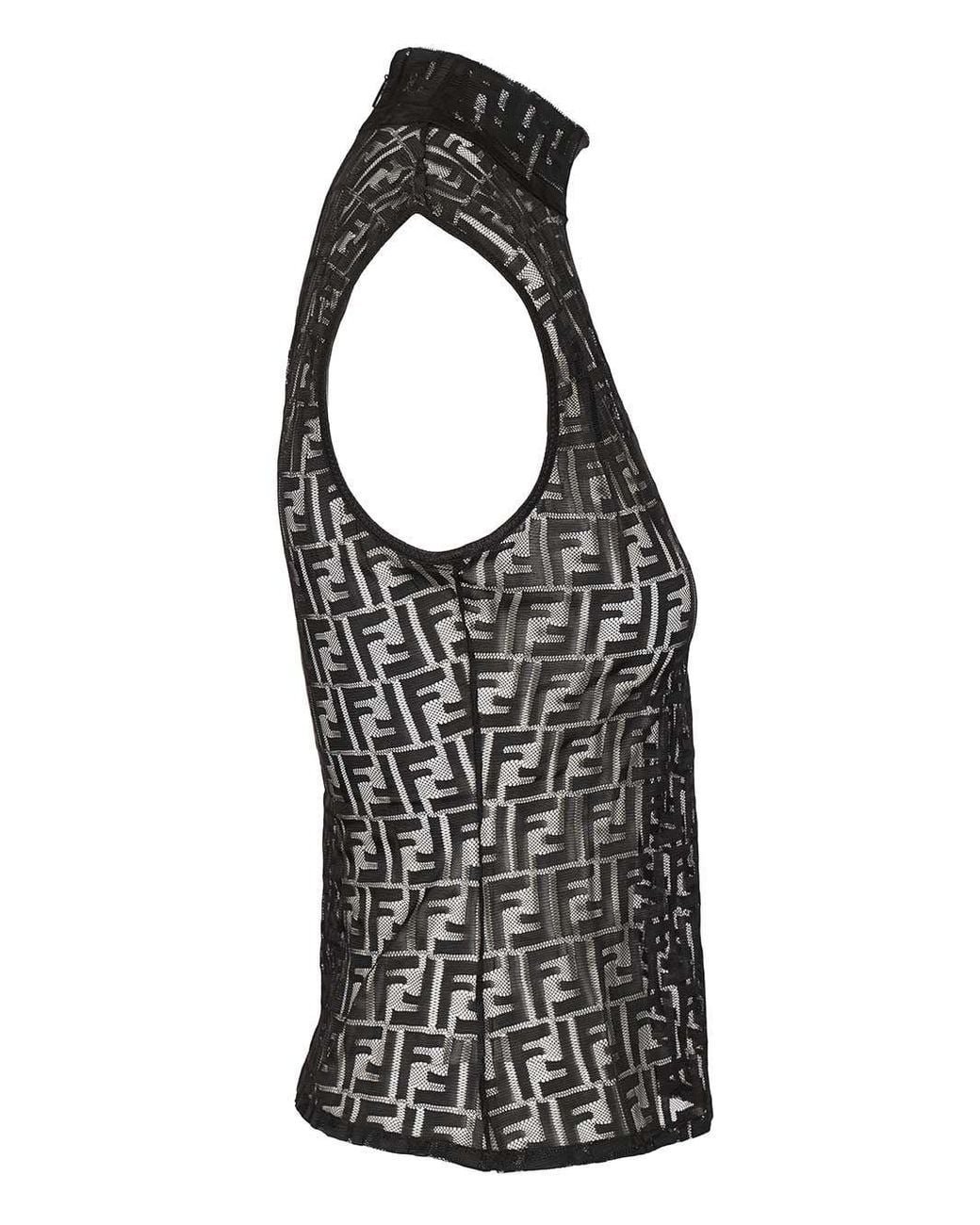 Fendi Black Fitted Sleeveless Top With High Neck