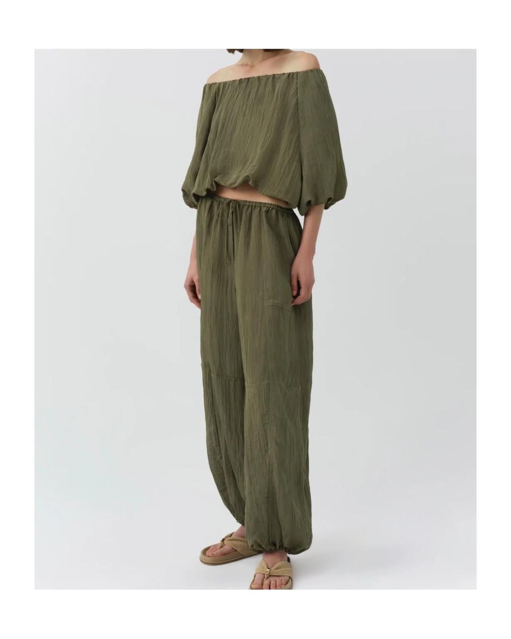 Jonathan Simkhai Green Cropped Puff-Sleeve Top