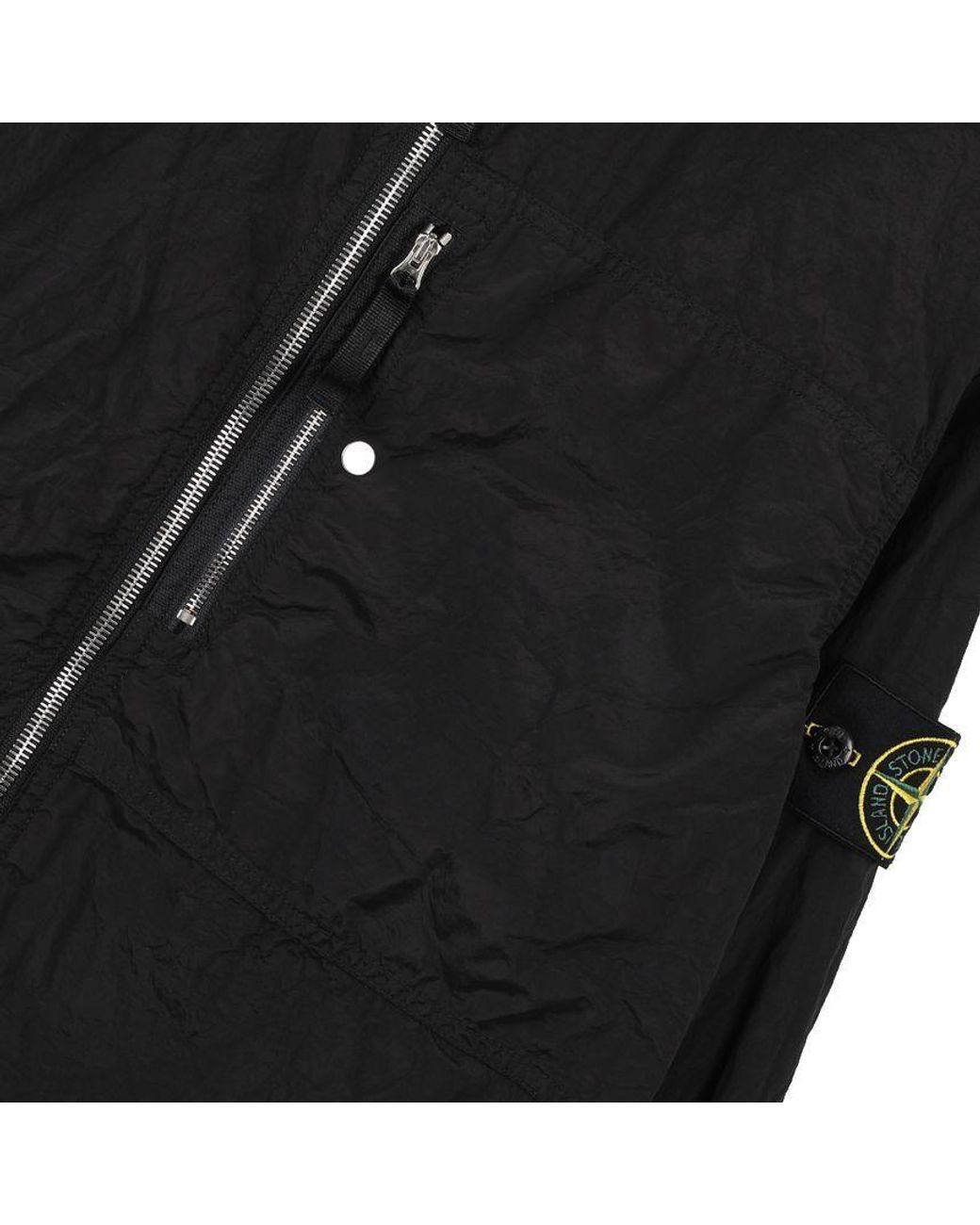 Stone Island Black Logo Patch Zip-Up Overshirt for men