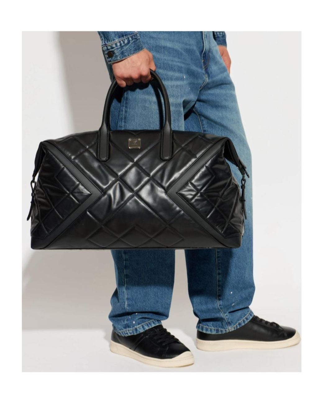 MCM Black Quilted Travel Bag for men