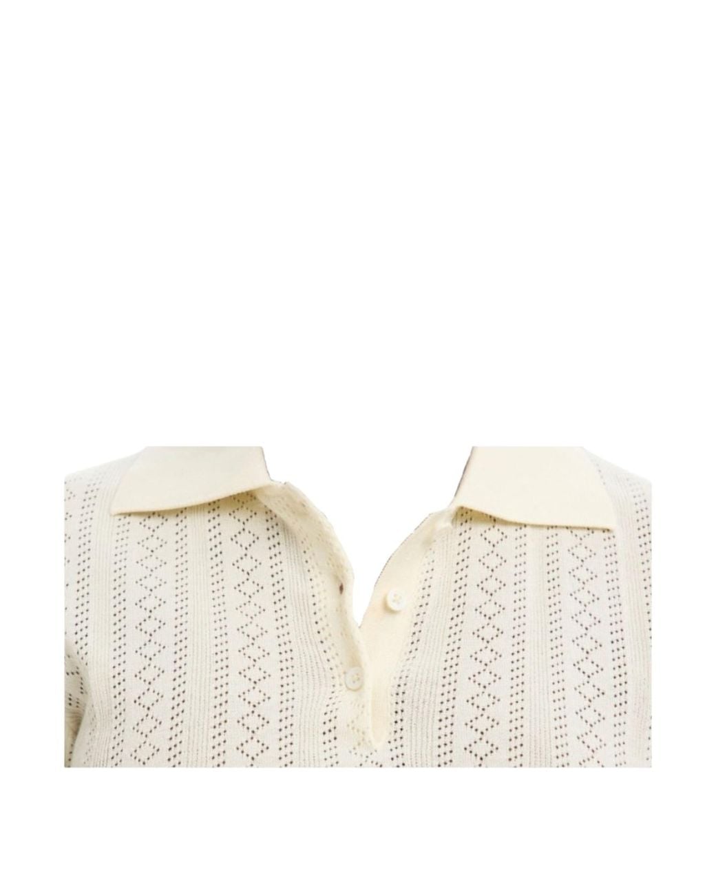 SELECTED White Openwork Knit Polo Top
