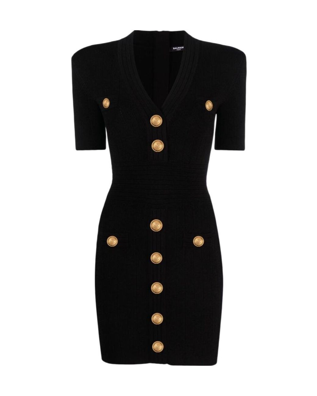 Balmain Black Knitted V-Necked Dress