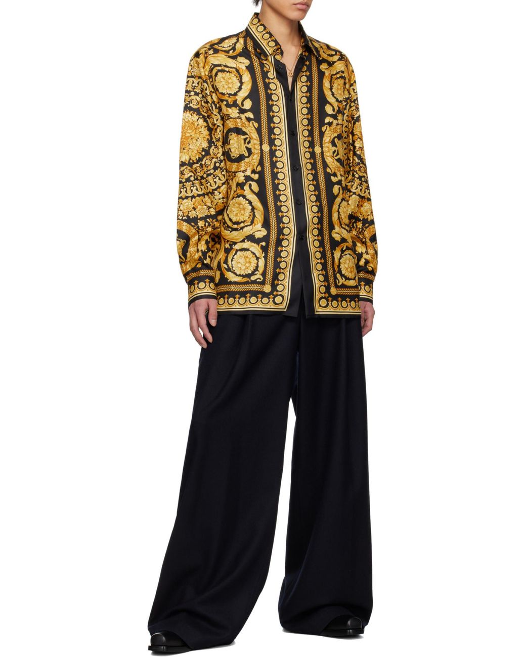 Versace Multicolor Printed Long-sleeve Silk Shirt for men