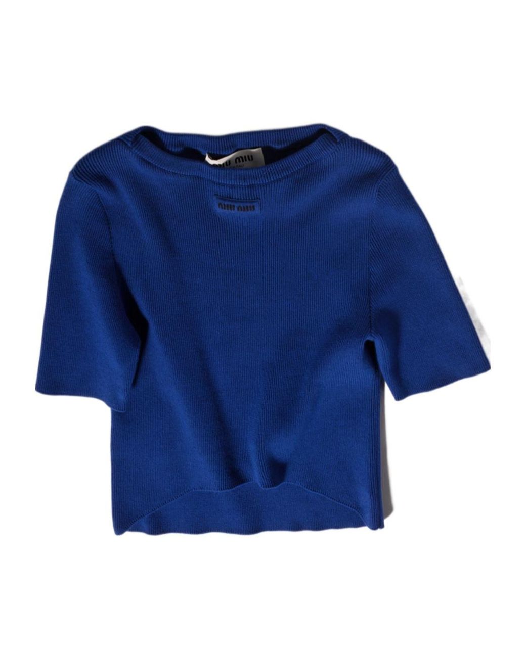 Miu Miu Blue Cotton Boat Neck Sweater