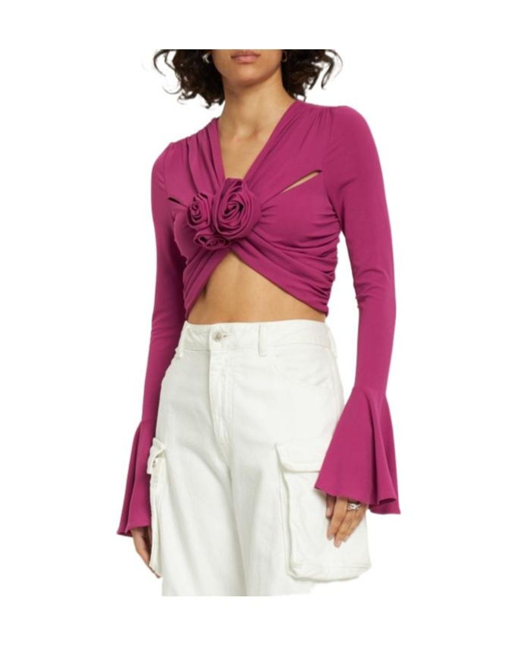 Magda Butrym Purple Draped Jersey Long Sleeve Top W/ Flowers