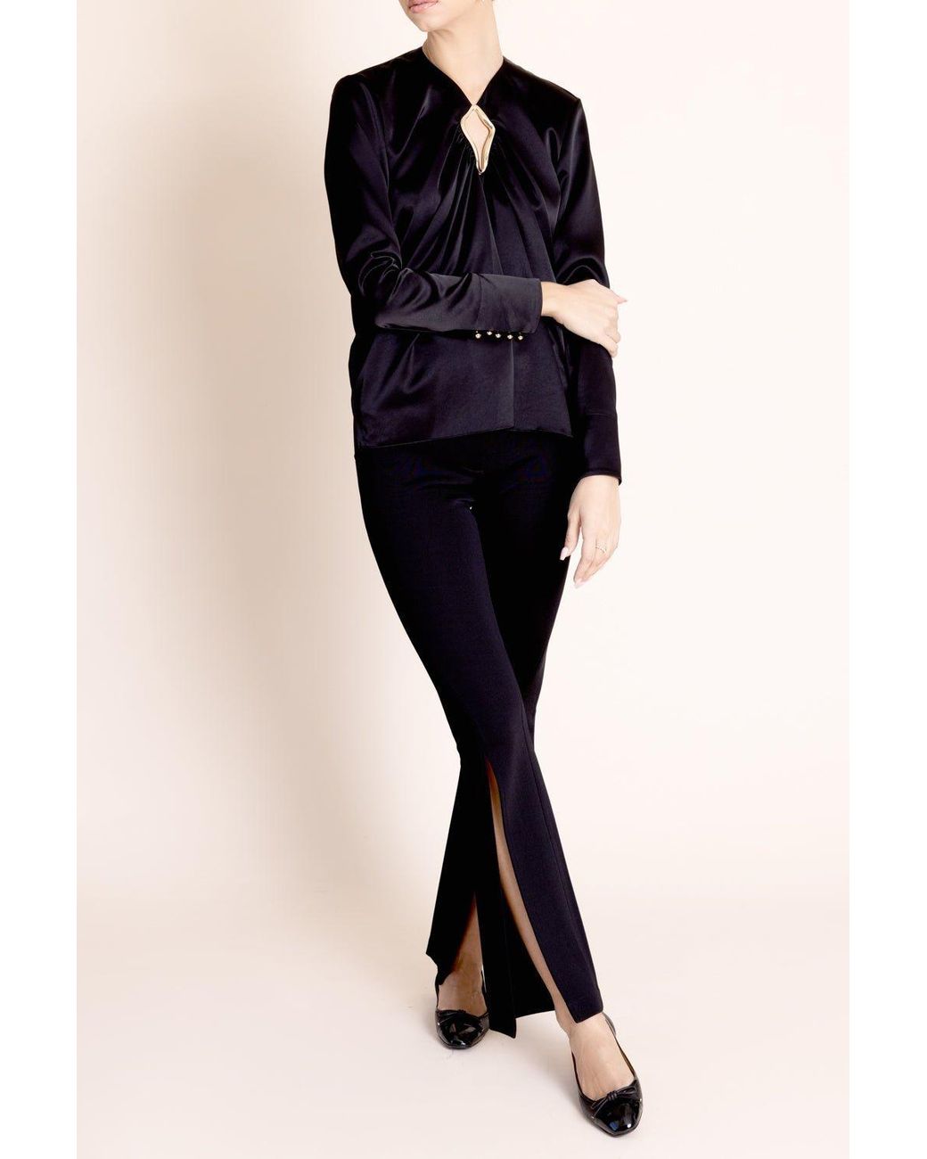 Givenchy Black High-Waist Satin-Finish Flared Trousers