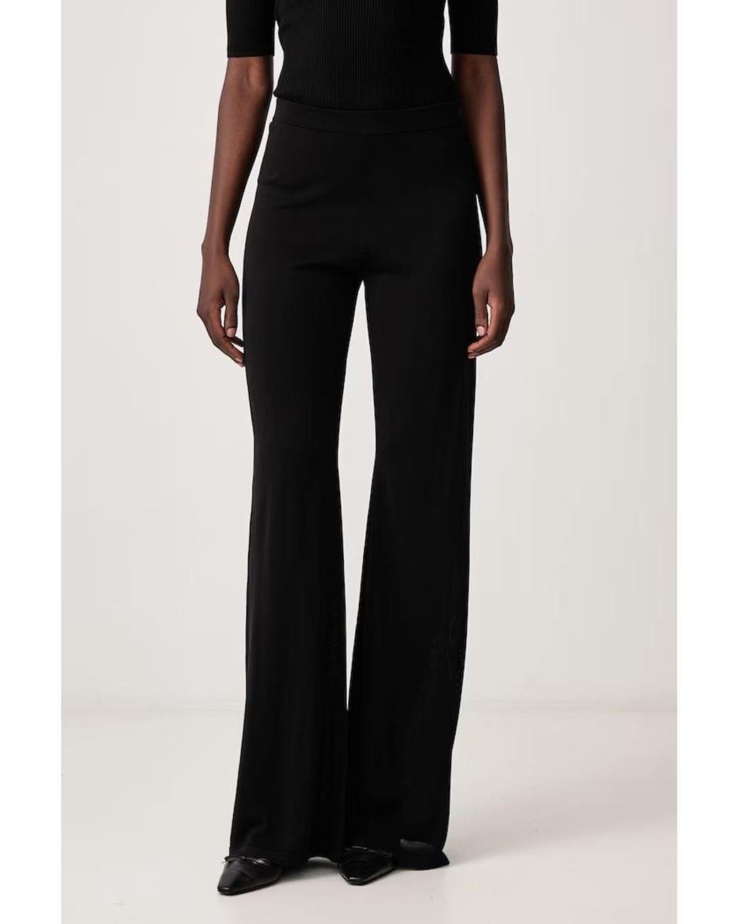Soeur Black High-Waisted Knit Flare Pants