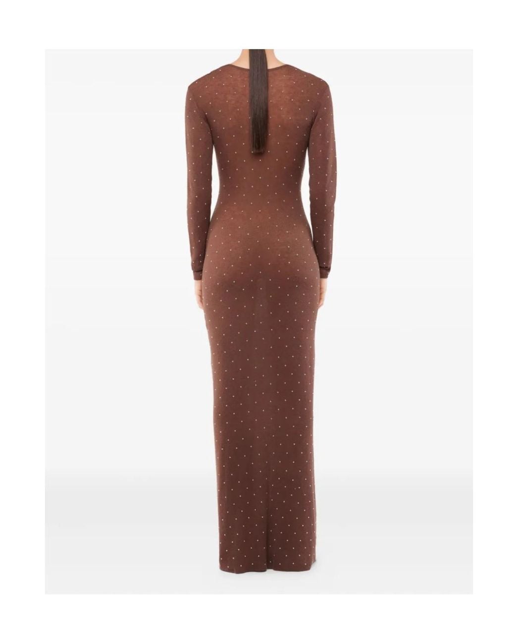 Rabanne Brown Embellished Long-Sleeved Maxi Dress