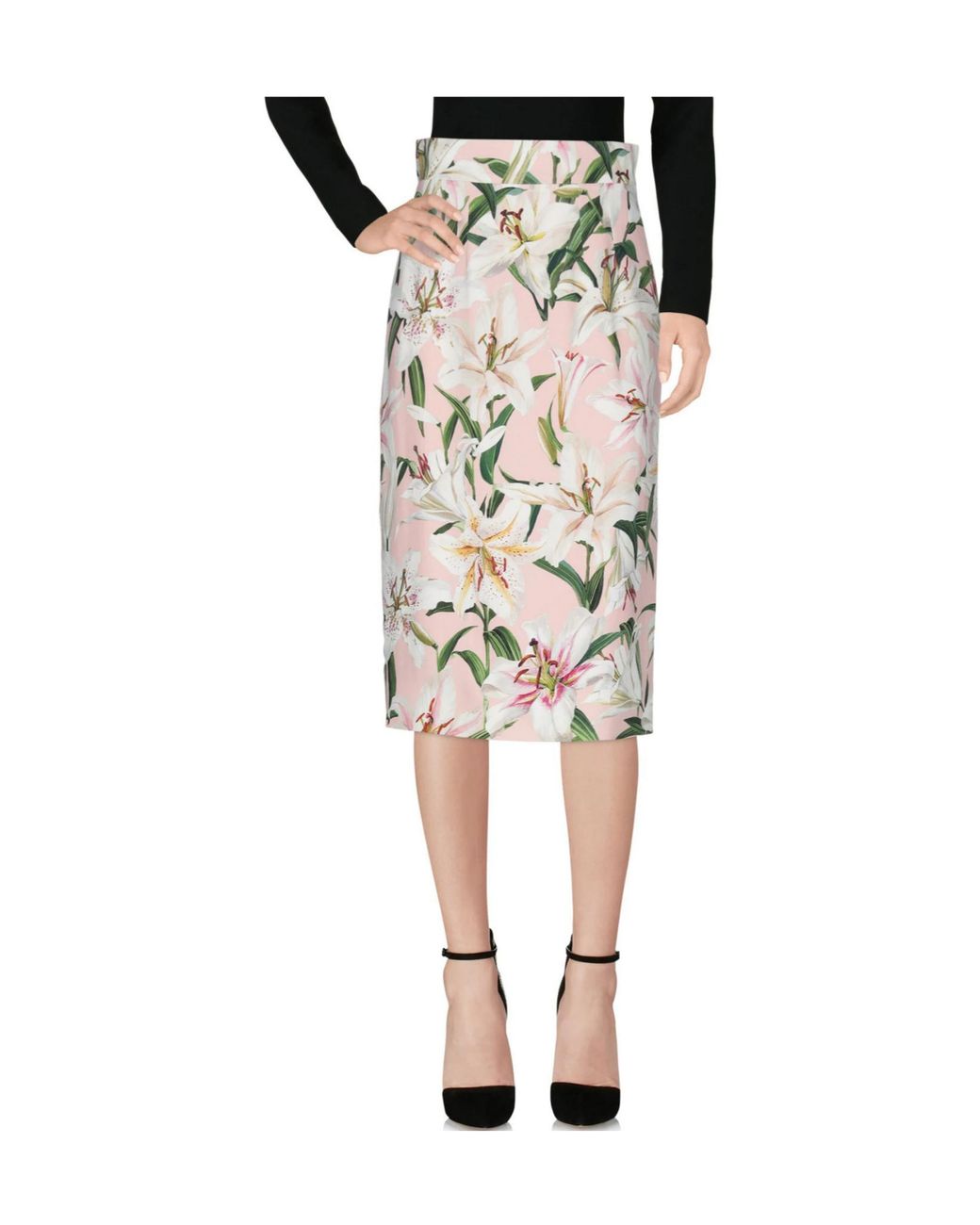 Dolce & Gabbana White Floral Print Midi Skirt