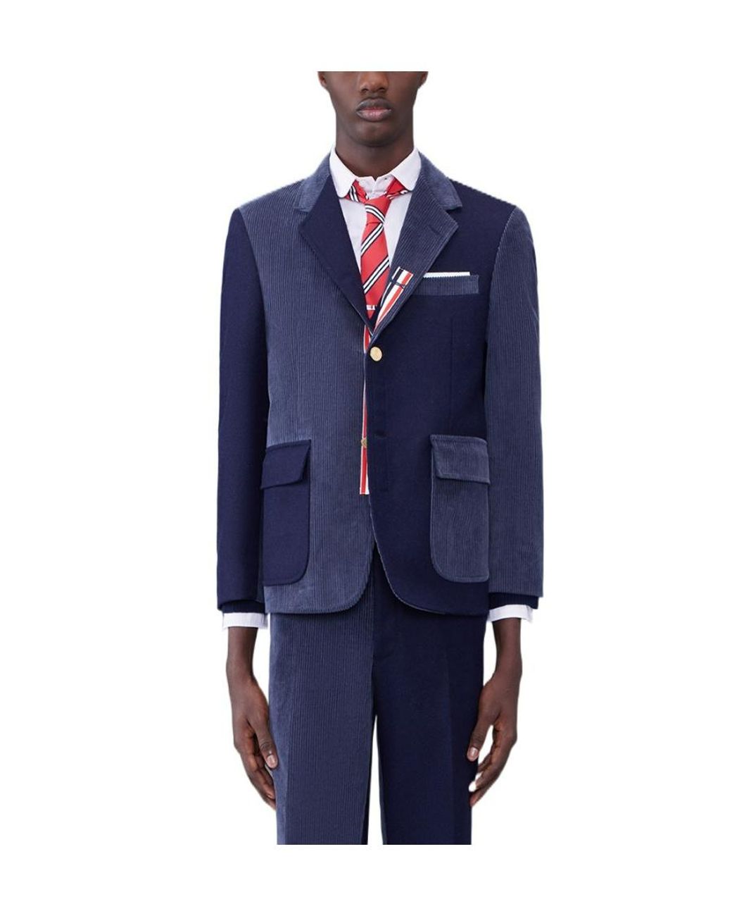 Thom Browne Blue Single-Breasted Corduroy Blazer for men
