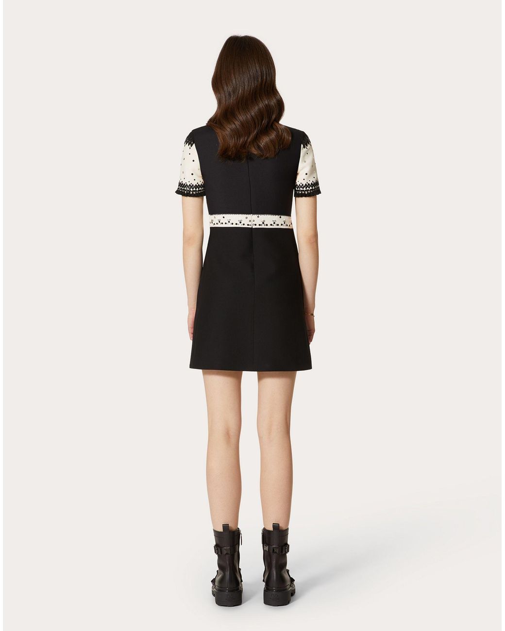 Valentino Black Round-Collar Short-Sleeve Dress