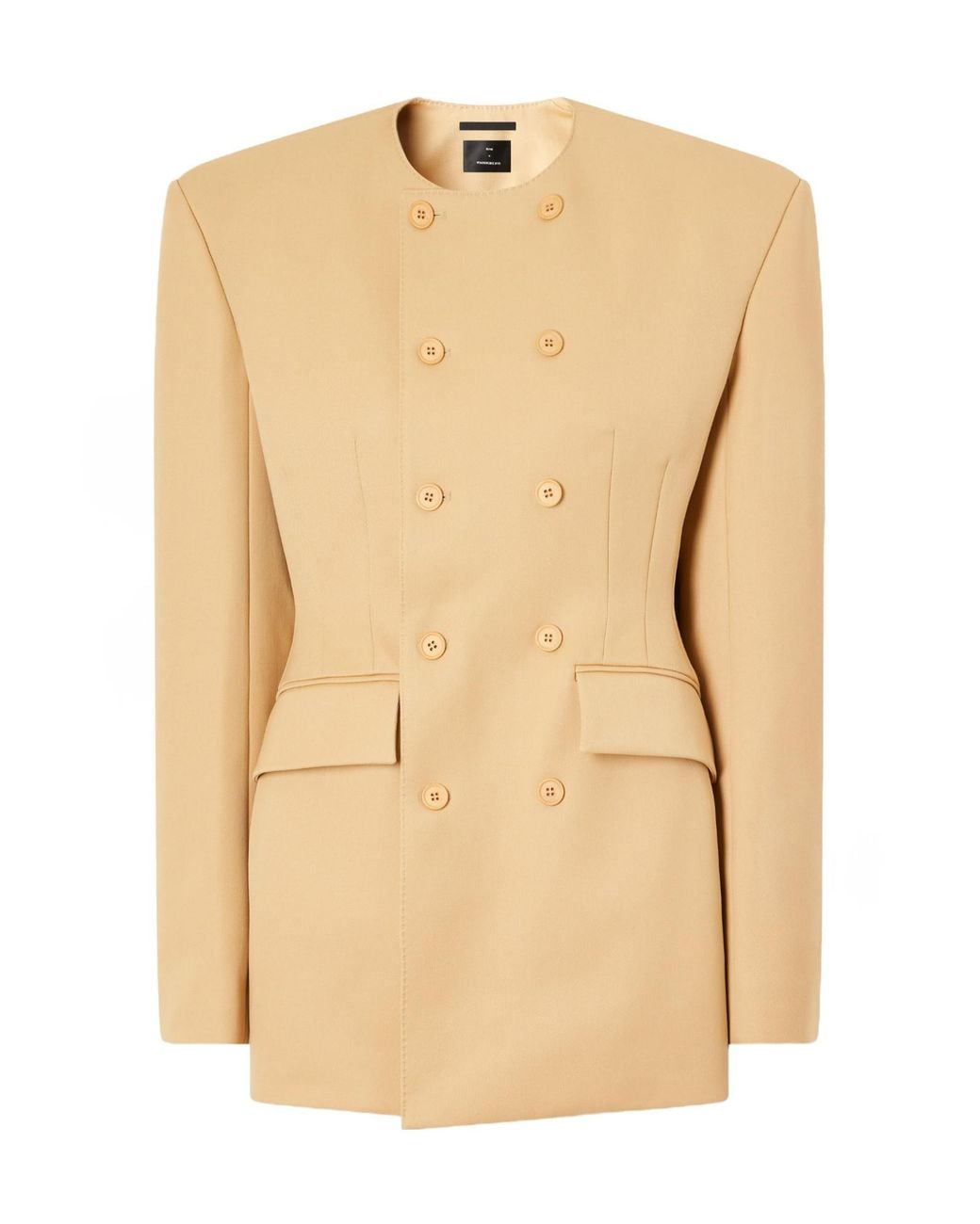 Wardrobe NYC Natural Double-Breasted Long-Sleeved Suit Jacket