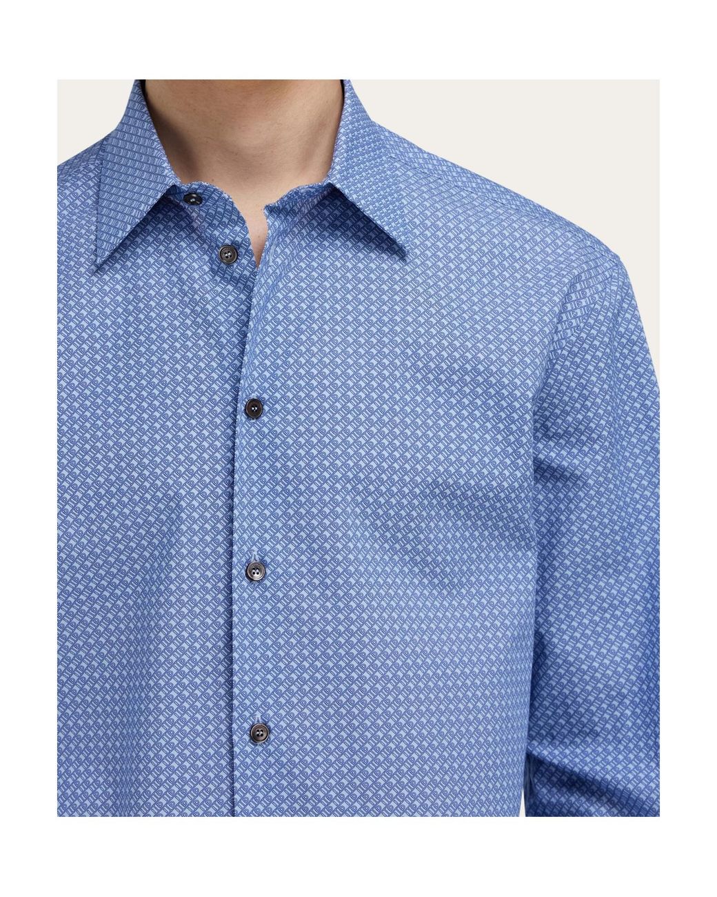 Ferragamo Blue Ferragamo Monogram Long-Sleeve Shirt for men