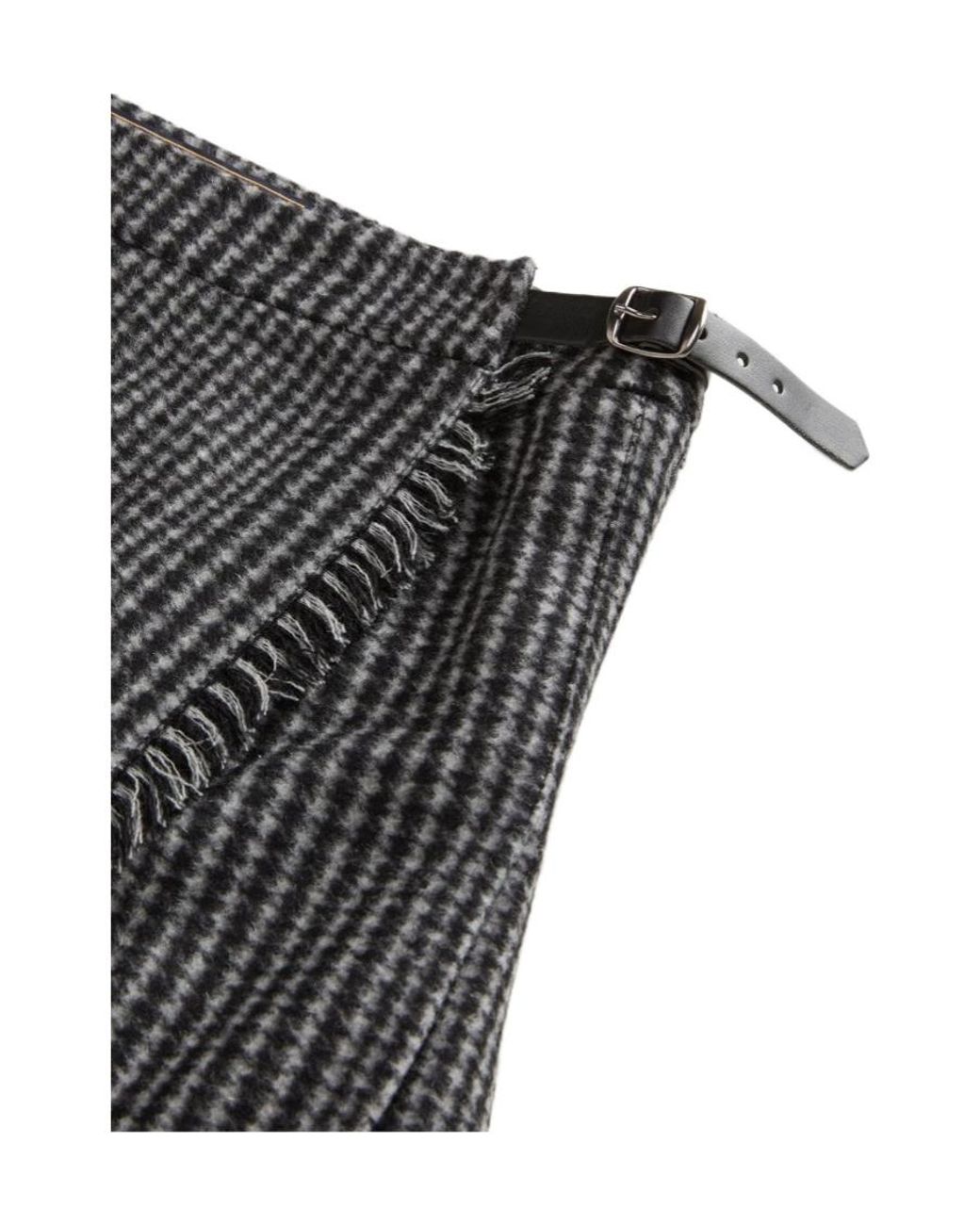 Woolrich Black Check-Pattern Fringed Mini Skirt
