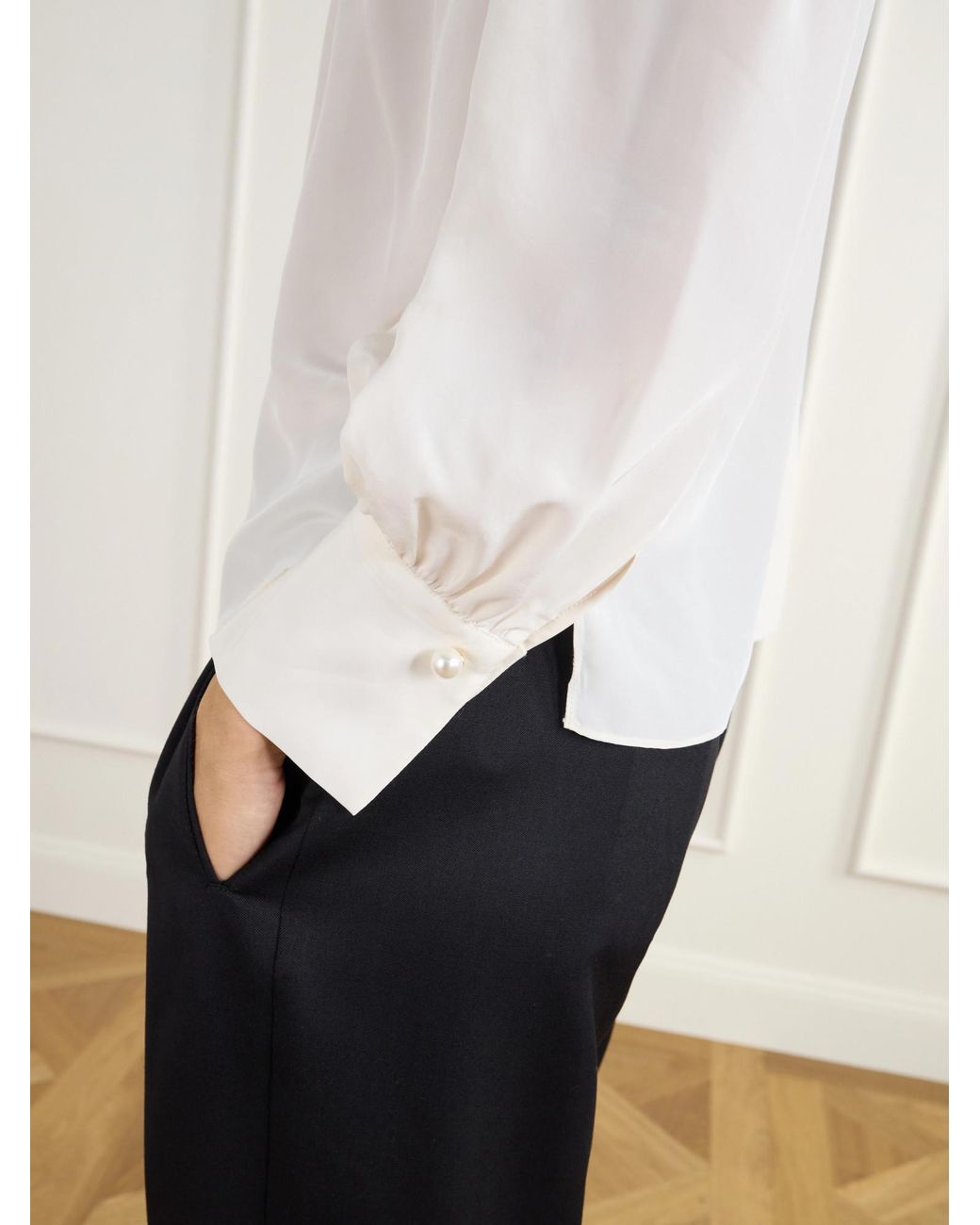 Veronica Beard White Brooks Gathered Crepe De Chine Blouse