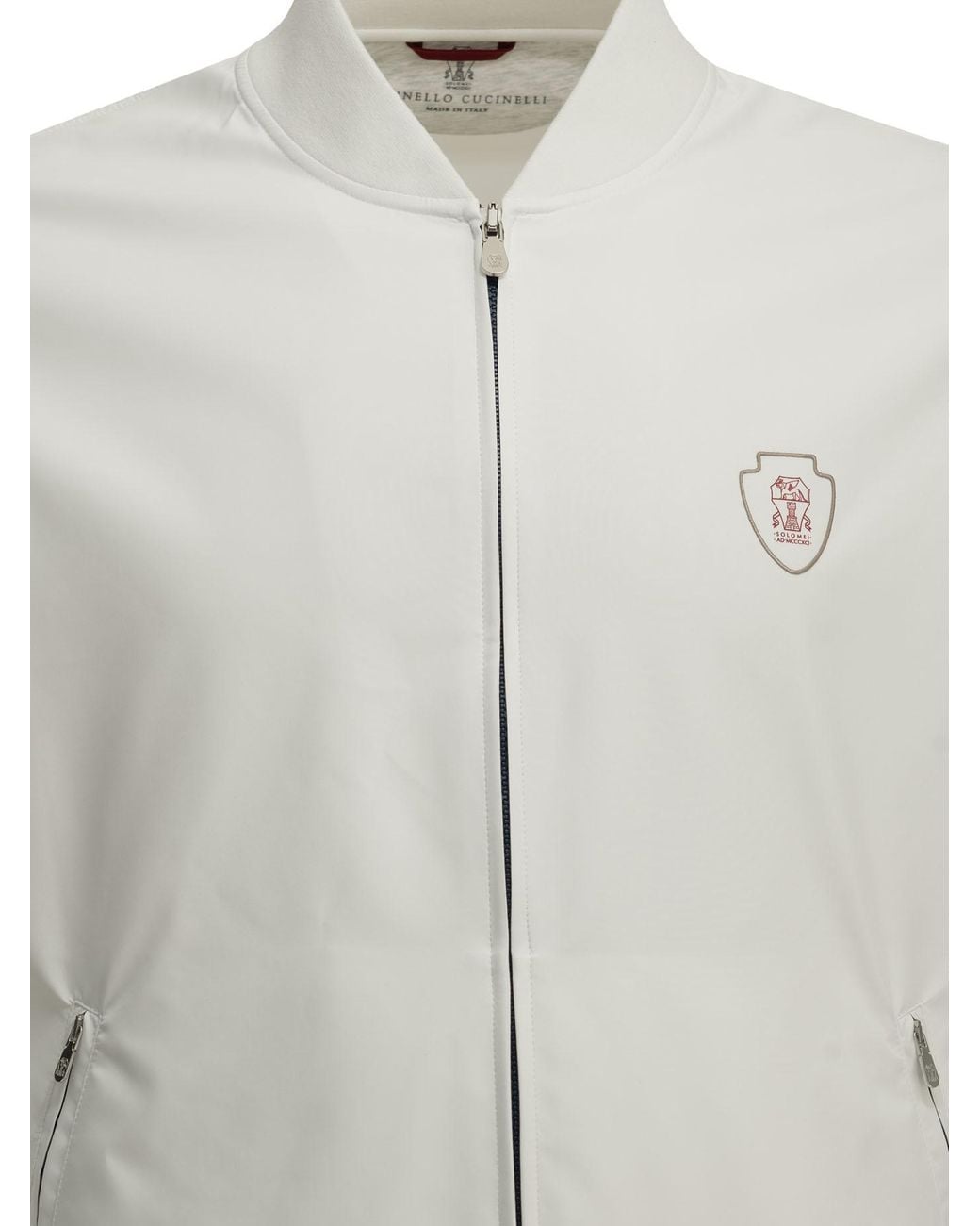 Brunello Cucinelli White Nylon Sweatshirt With Logo And Zipper for men