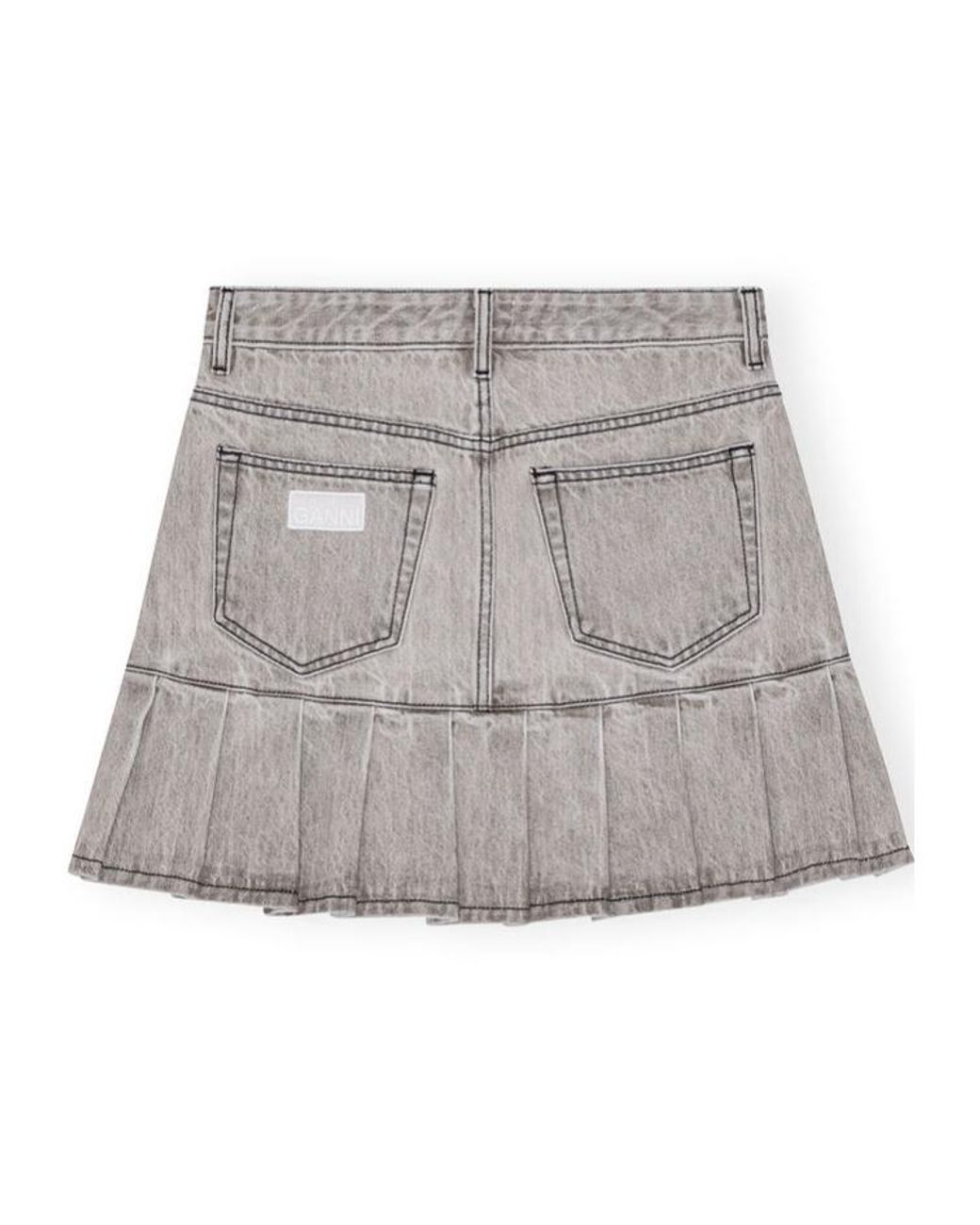 Ganni Gray Future Denim Pleated Mini Skirt