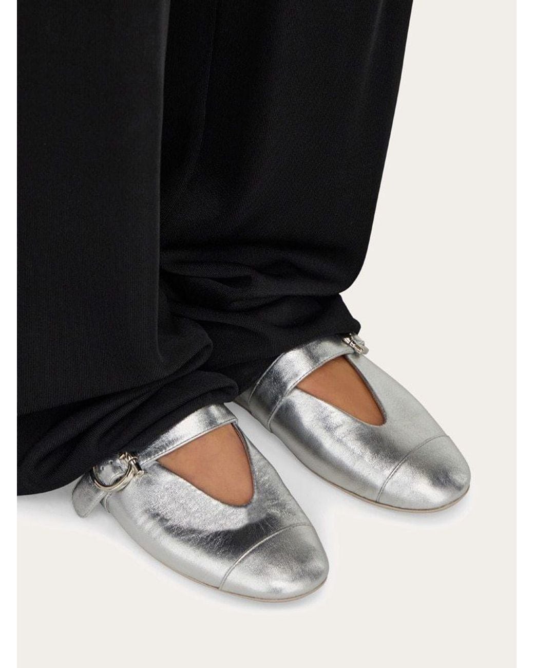 Ferragamo White Gancini Ballet Flats