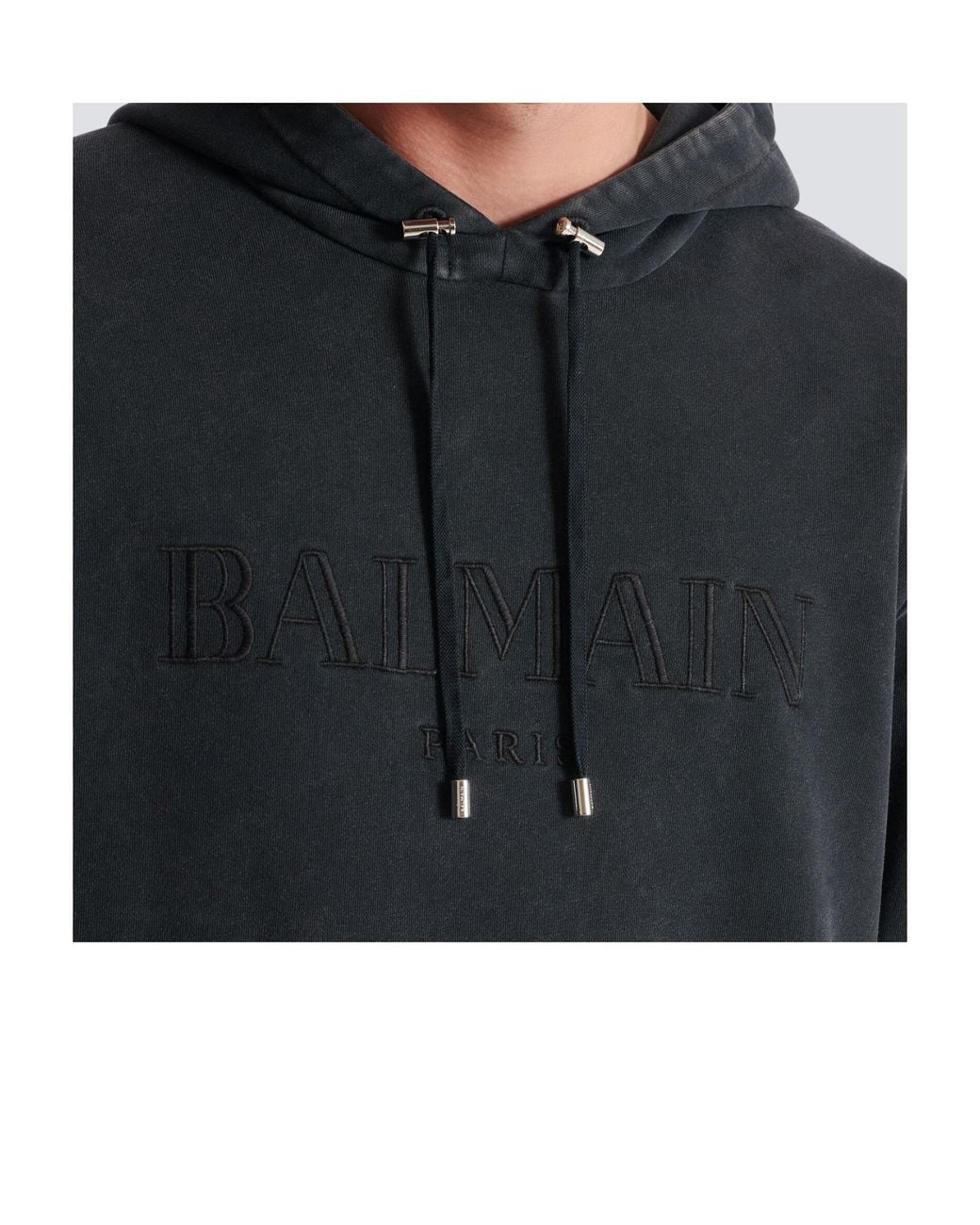 Balmain Black Vintage Logo Embroidered Hoodie for men