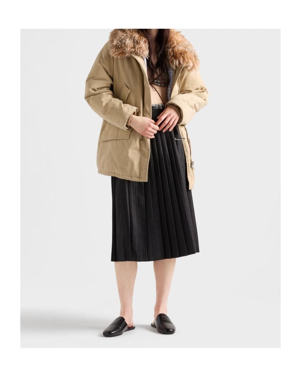 Prada Gray Pleated Wool Flannel Skirt