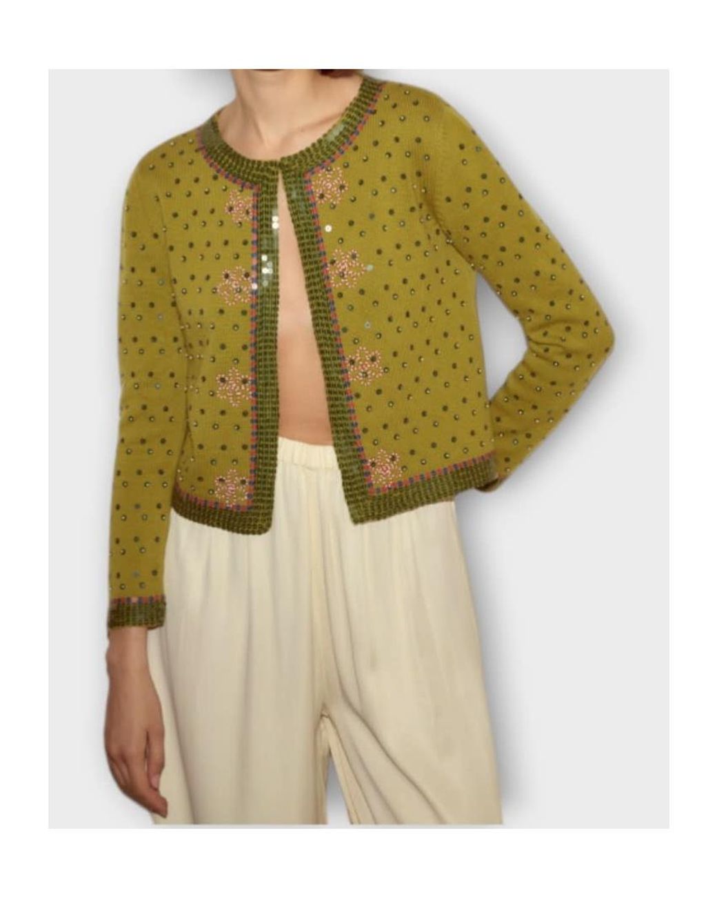Bode Green Fairyfloss Embellished Cardigan