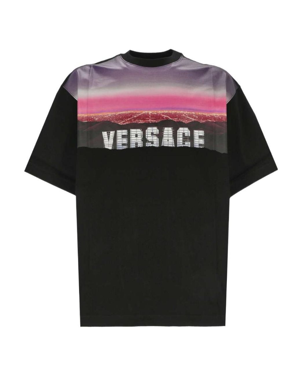 Versace Black Logo-Print Cotton T-Shirt for men