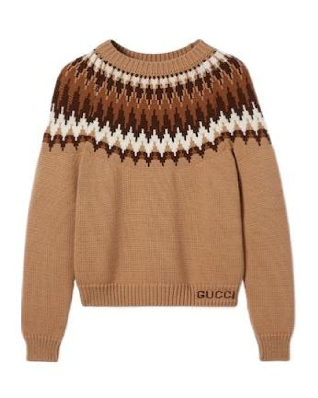 Gucci Brown Pattern Intarsia Knit Sweater for men