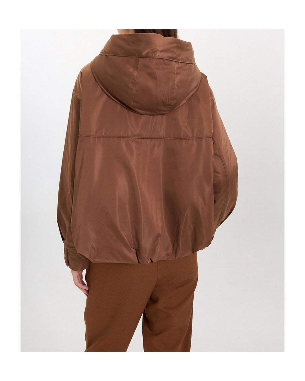 Marella Brown Zip-Up Hooded Casual Jacket