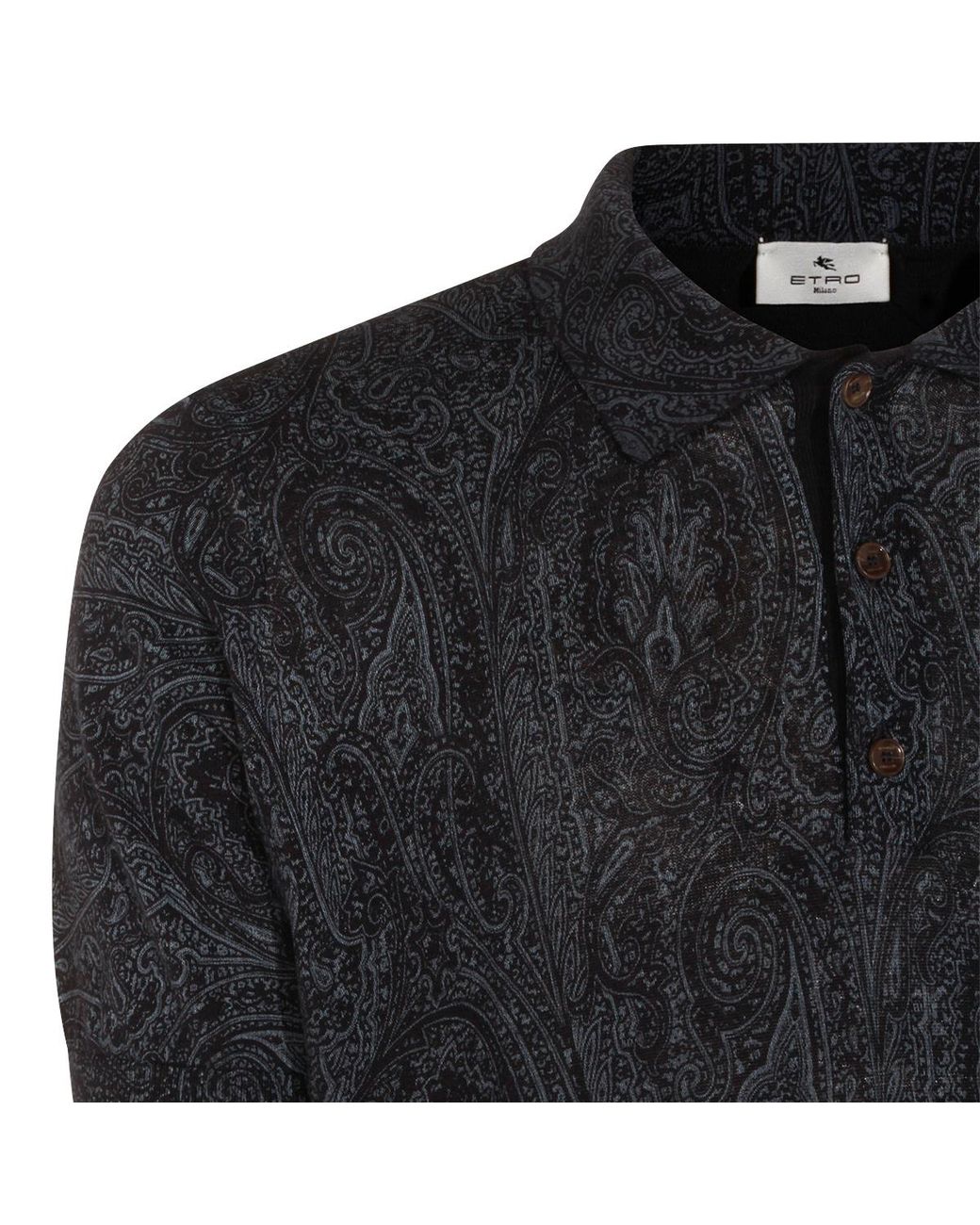 Etro Black Floral-Paisley Short-Sleeved Polo Shirt for men