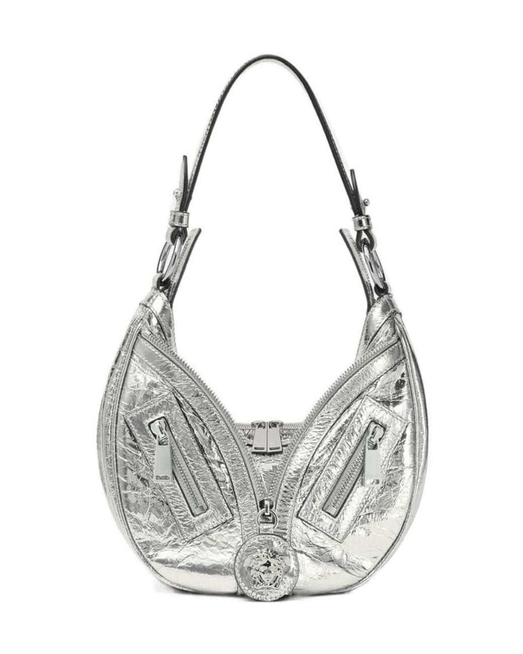 Versace Gray Metallic Effect Mini Shoulder Bag