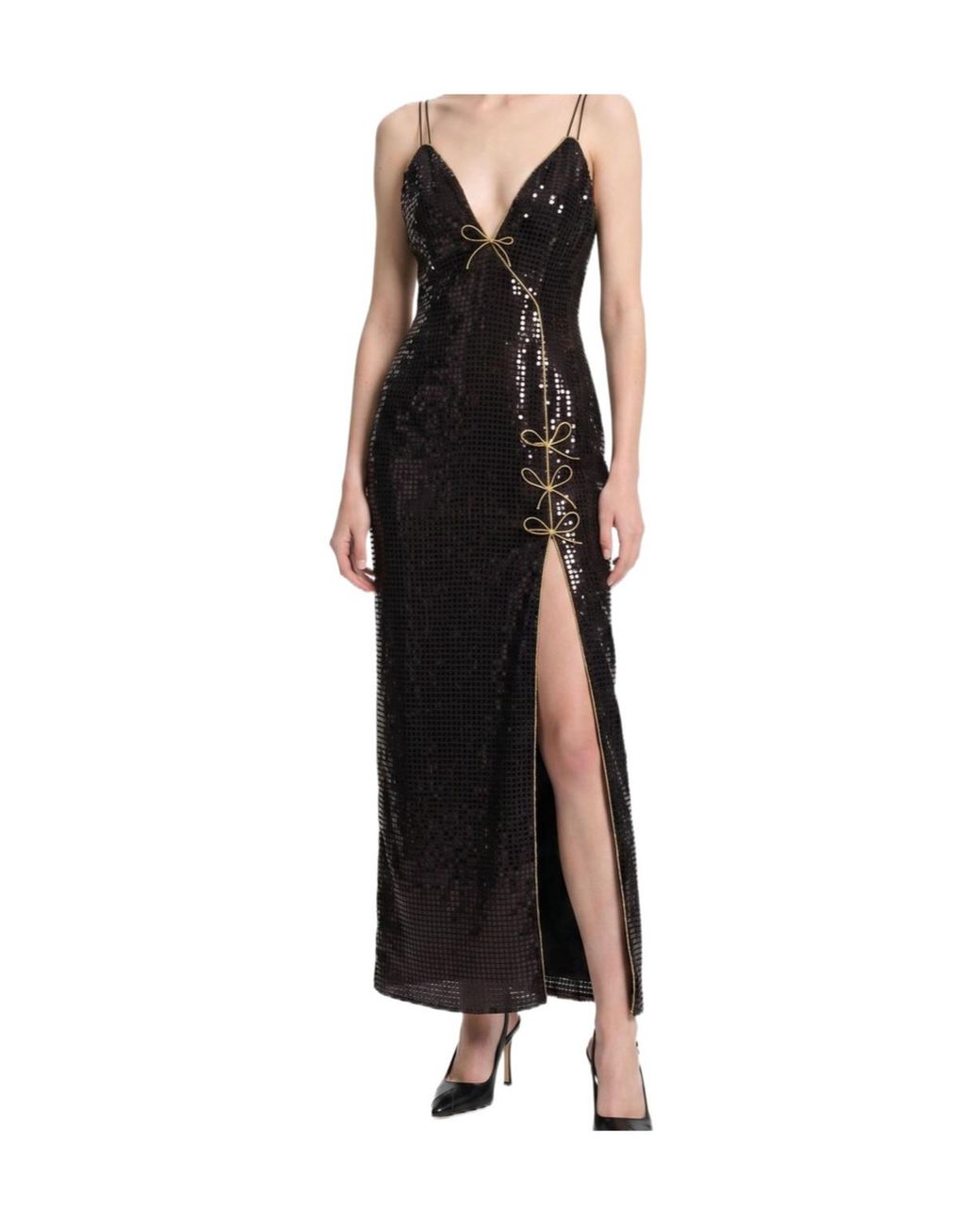 Alessandra Rich Black Sequin Slip Maxi Dress