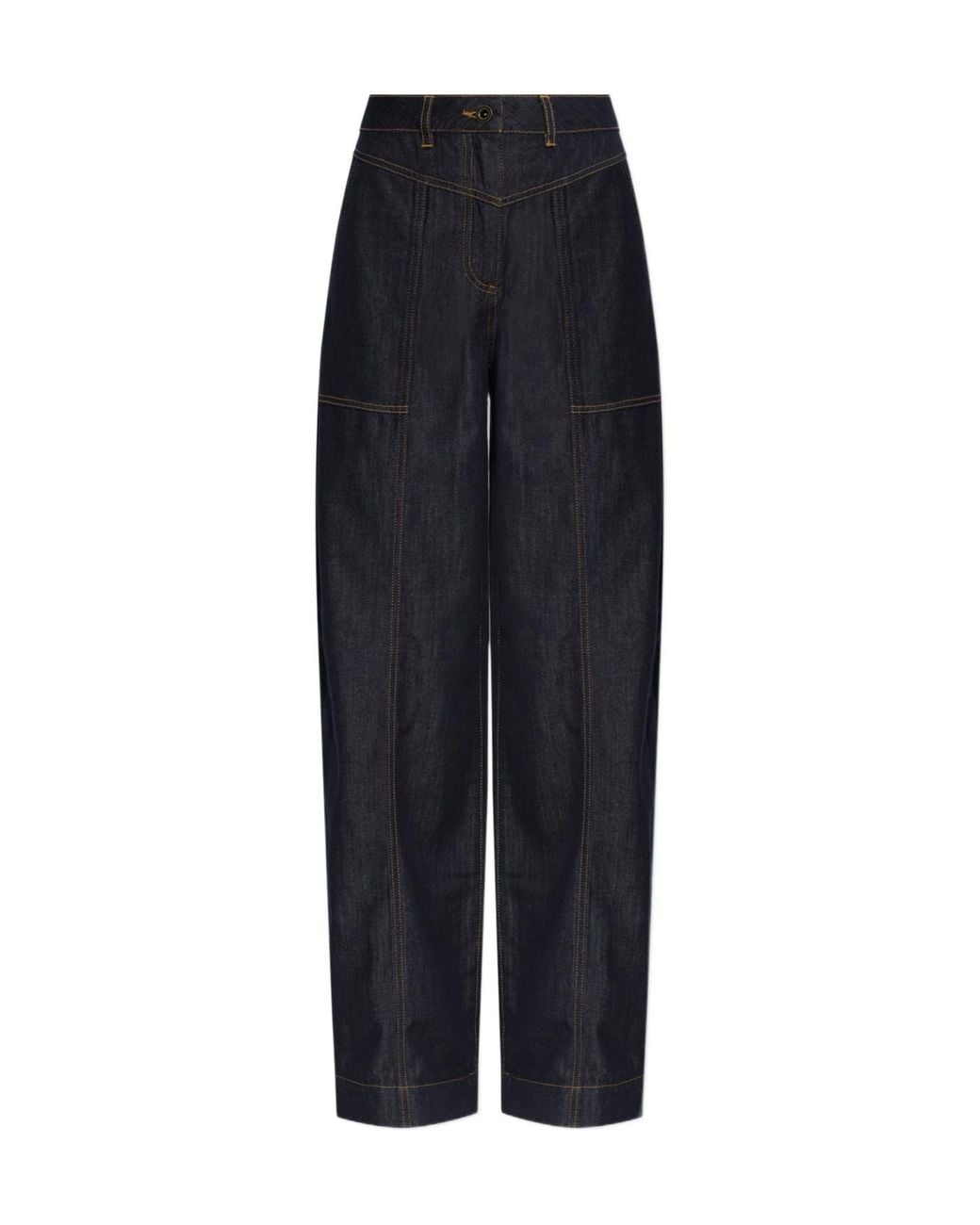 Self-Portrait Blue Contrast-Stitch Straight-Leg Jeans