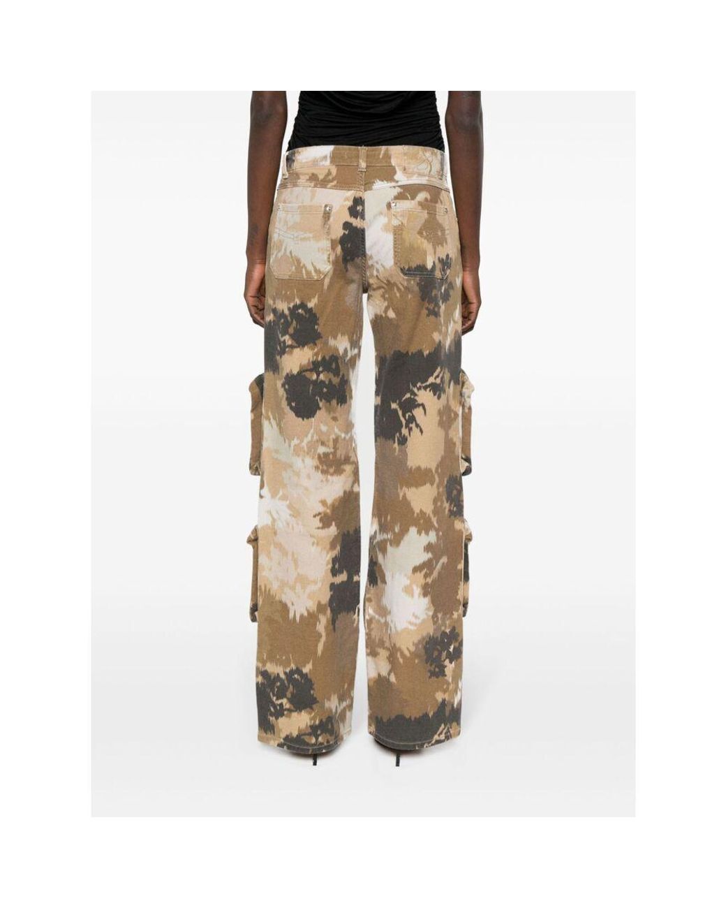 Blumarine Natural Camouflage Printed Straight Leg Cargo Jeans