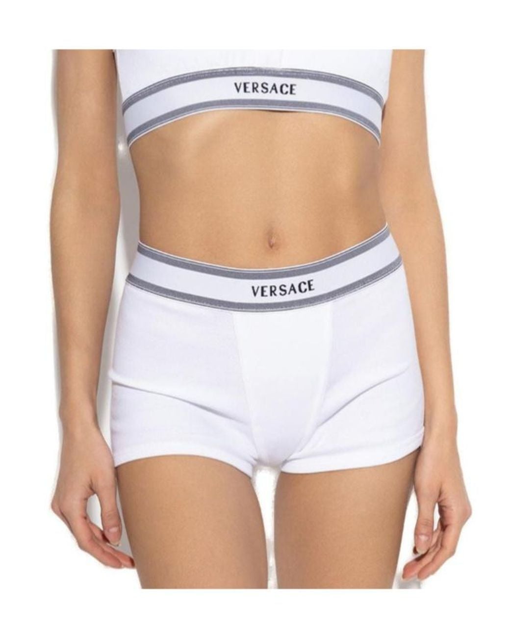 Versace White Ribbed Jersey Trunks