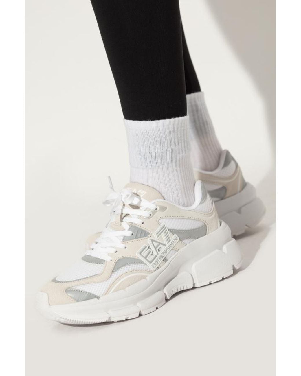EA7 White Mesh Panelled Chunky Sneakers