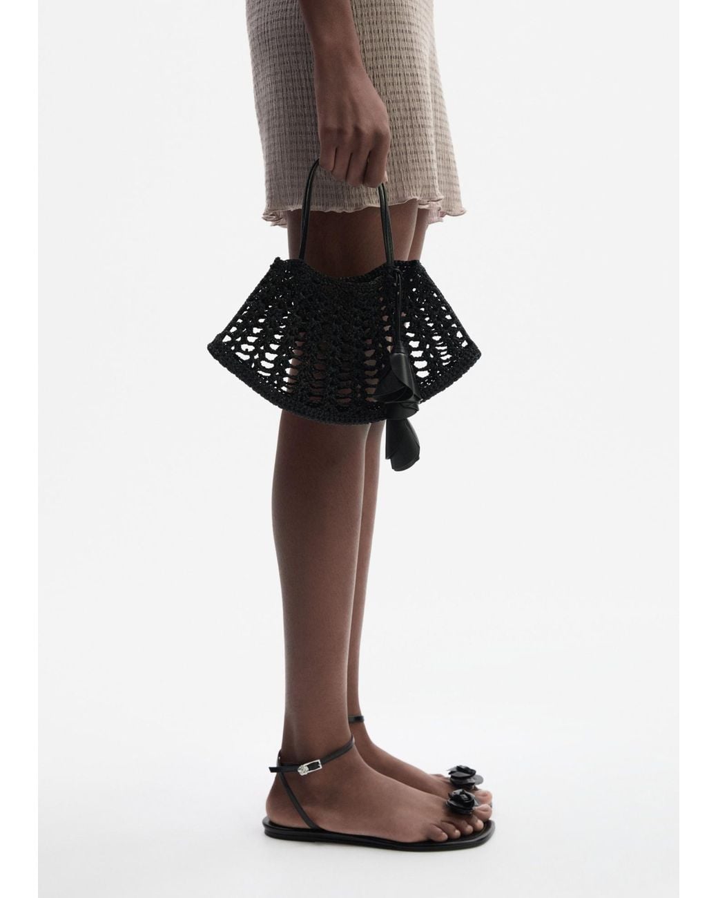 Magda Butrym Black Crochet-Knit Flower-Pendant Tote Bag