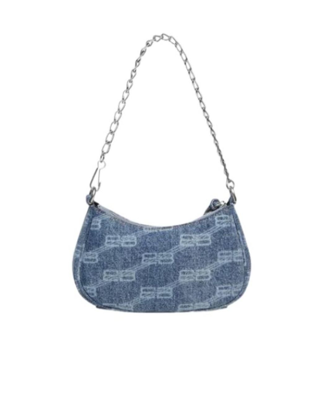 Balenciaga Blue Le Cagole All-Over Logo Denim Mini Shoulder Bag