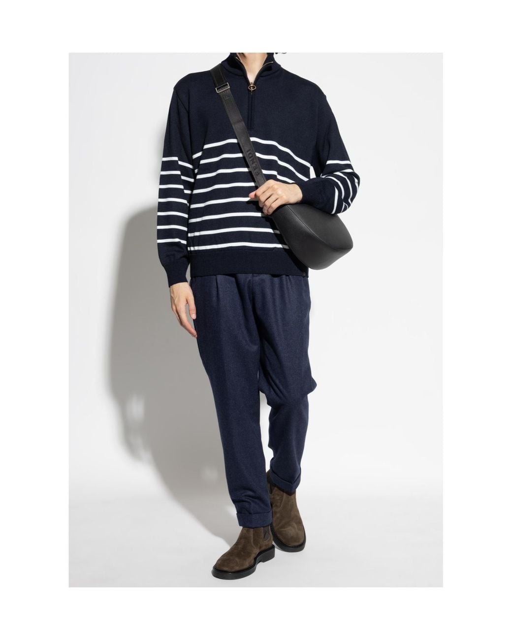 Paul & Shark Blue Half-Zip Striped Wool Sweater for men